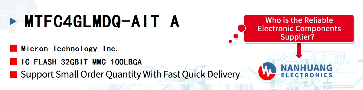 MTFC4GLMDQ-AIT A Micron IC FLASH 32GBIT MMC 100LBGA