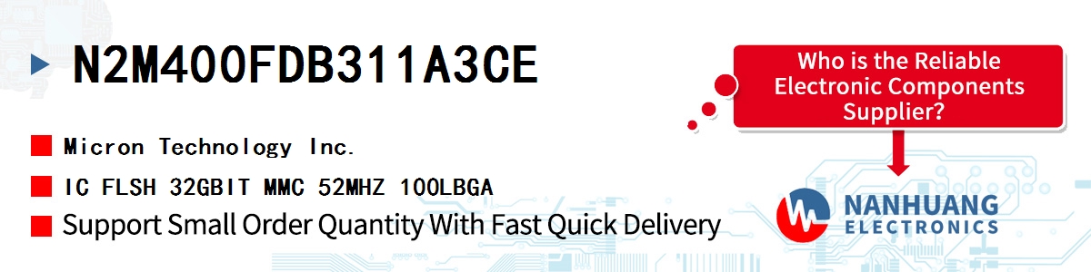 N2M400FDB311A3CE Micron IC FLSH 32GBIT MMC 52MHZ 100LBGA